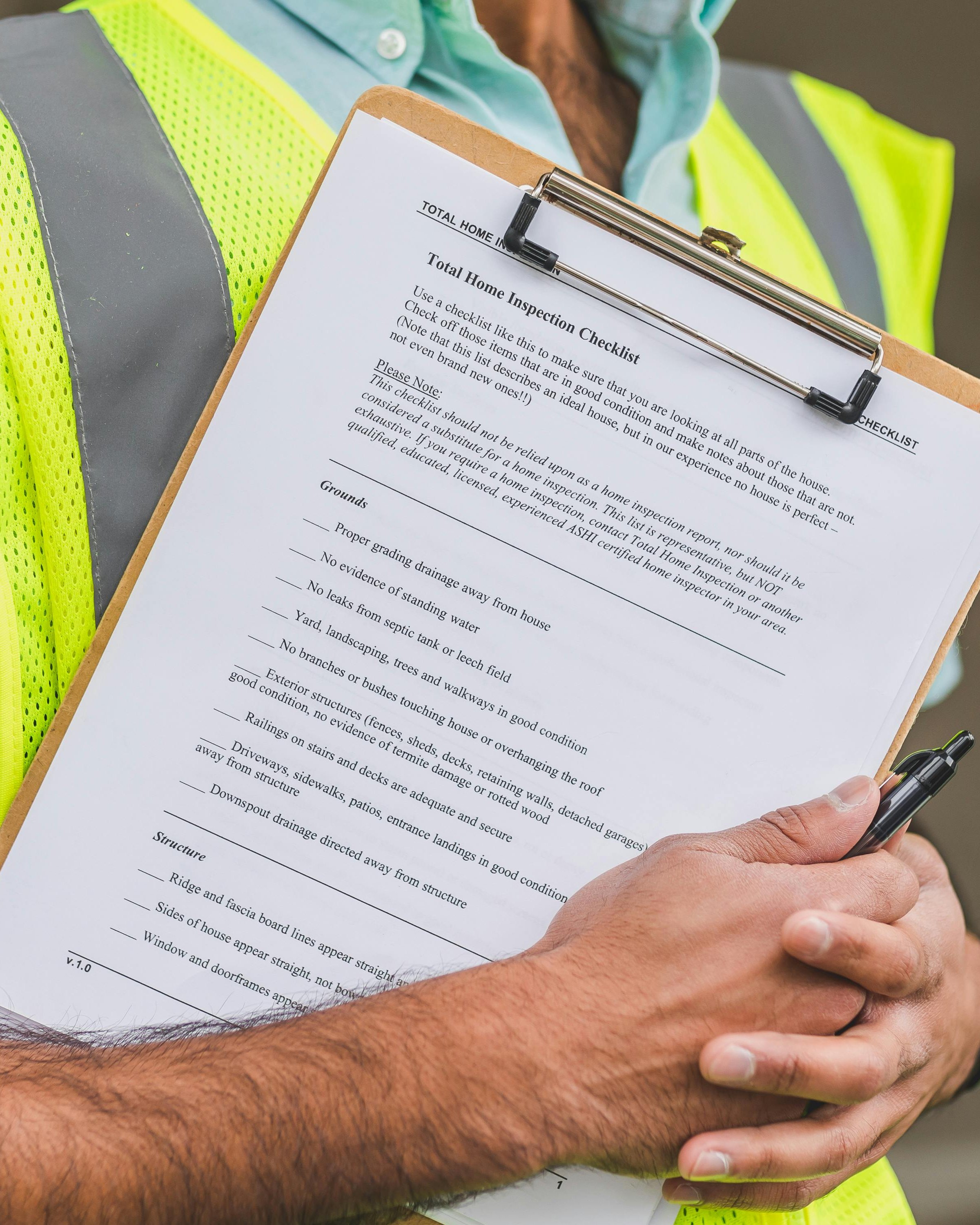 Mitarbeiter dokumentiert eine Liegenschaftskontrolle auf einer Checkliste